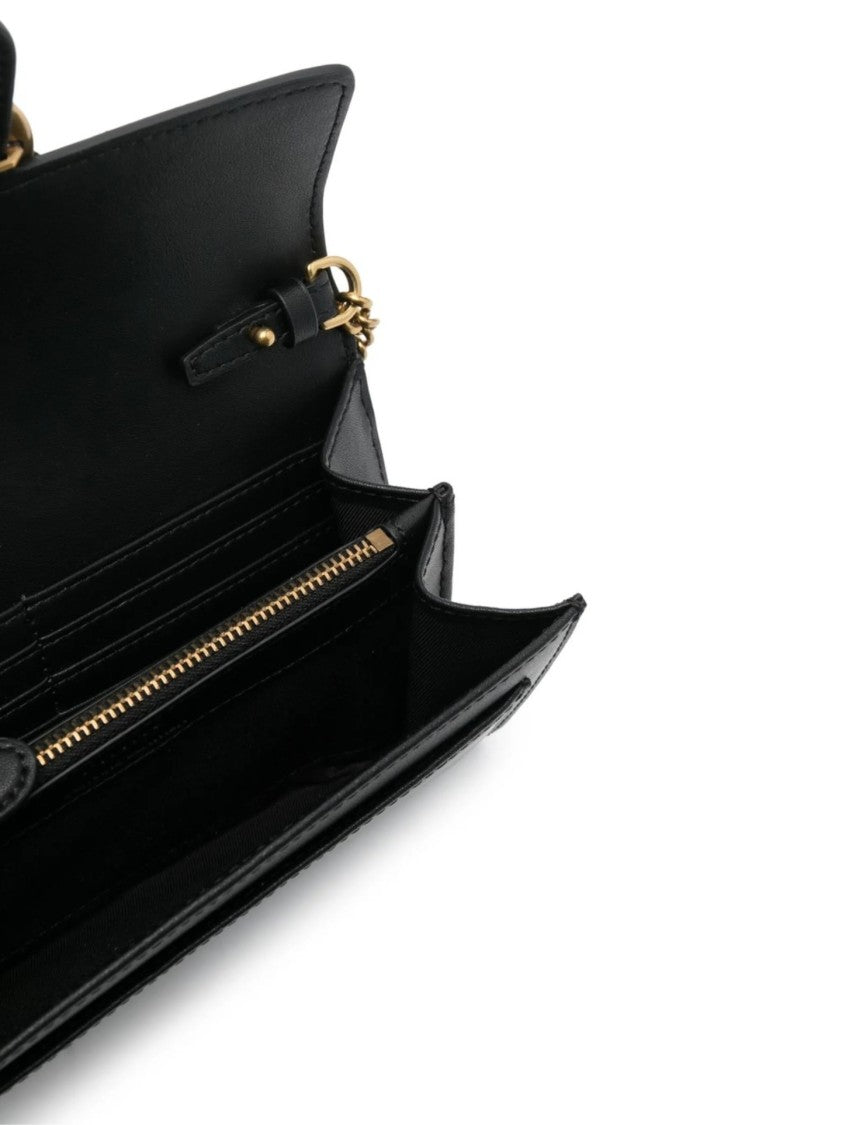Pinko Structured Black Shoulder Bag With Gold-Tone Bird Clasp