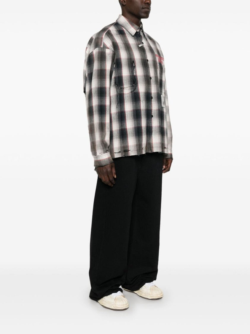 Maison Mihara Yasuhiro Grey Checked Shirt With Distressed Finish