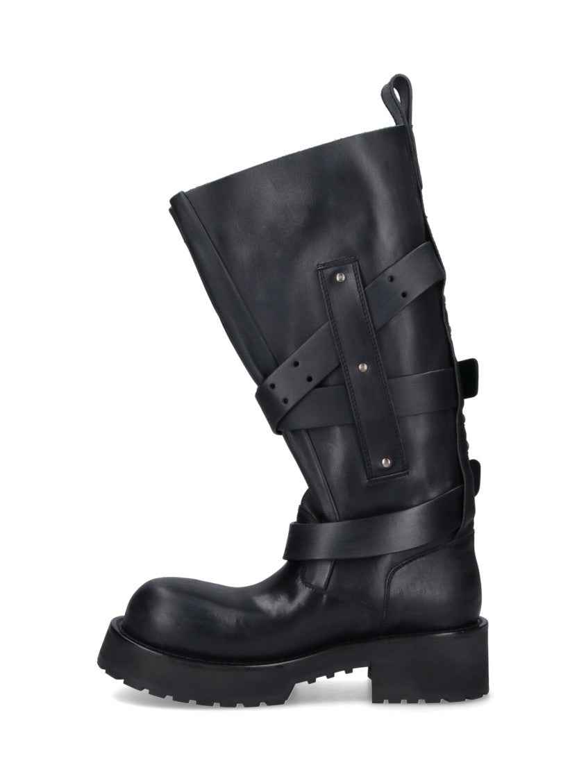 Balenciaga Black Venom Distressed Calfskin Buckle Boots