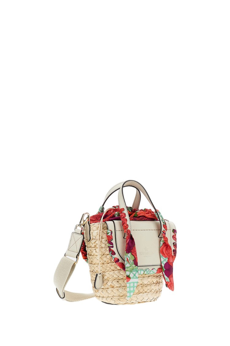 Cuba Lab Woven Raffia Basket Handbag With Leather Inserts