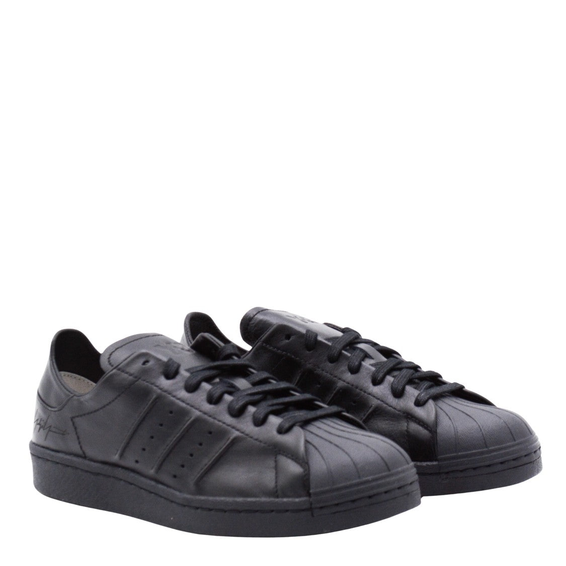 Y-3 Monochromatic Black Low-Top Sneakers With Perforated Stripes