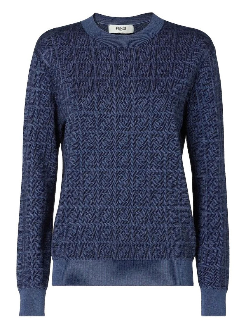 Fendi Textured Crew Neck Sweater With Geometric Design