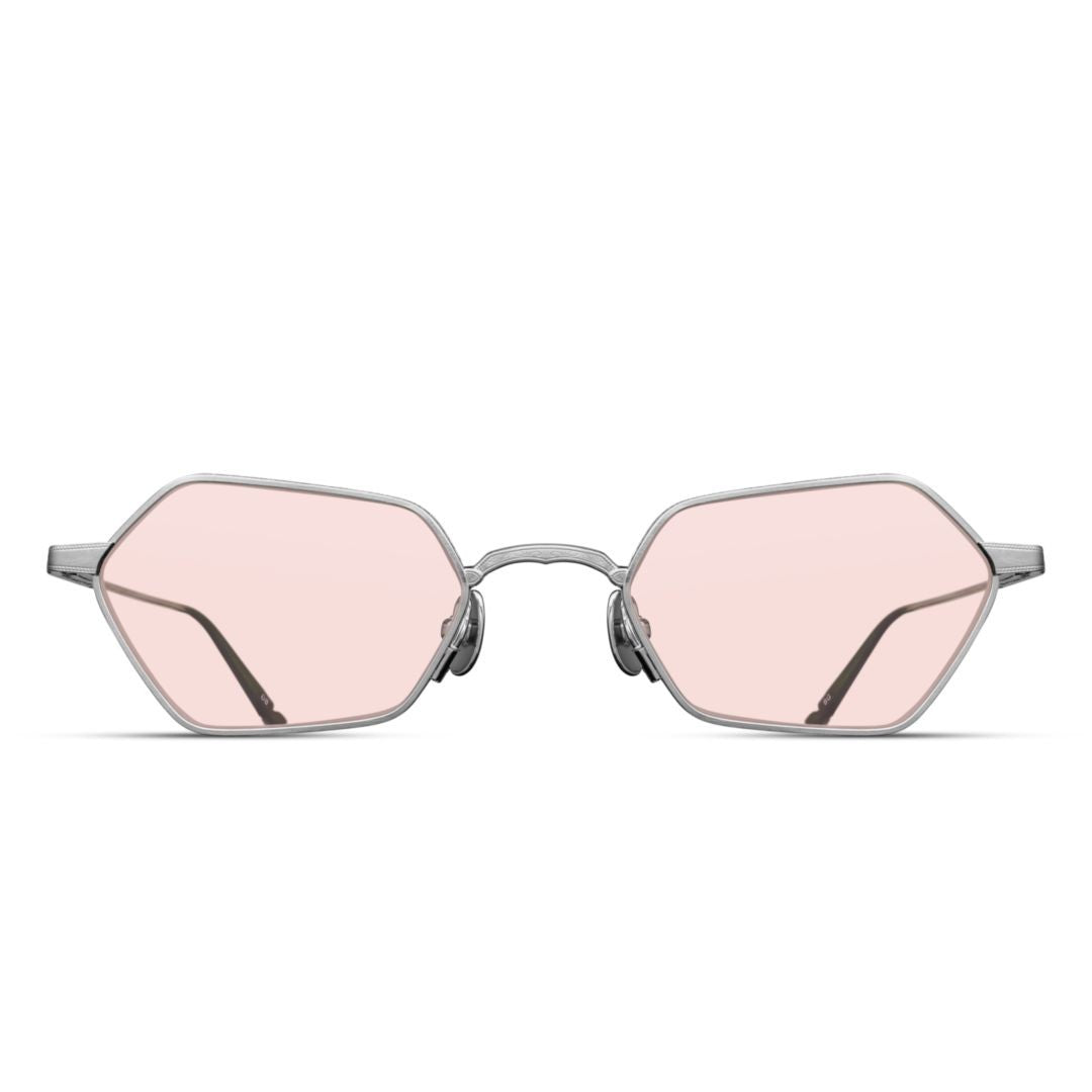 Matsuda M3138.Sg Sleek Geometric Frame Sunglasses With Soft Pink Lenses