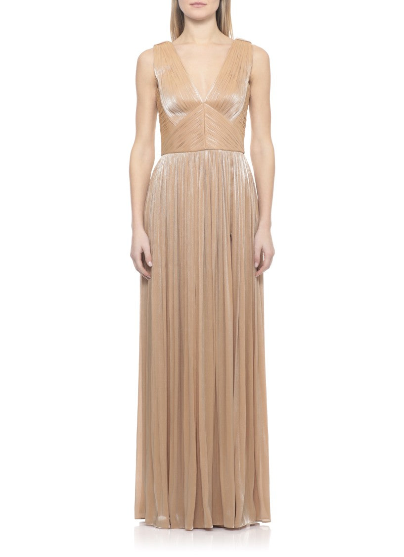 Costarellos Lurex Georgette Maxi Dress With Deep V-Neckline