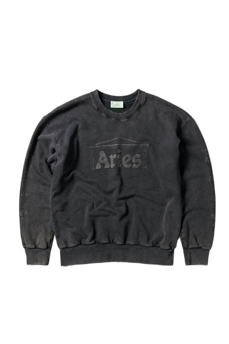 Aries Arise Washed Black Long-Sleeve Crewneck Sweatshirt With Embossed Logo