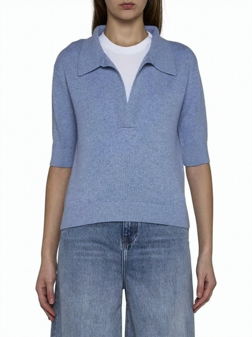 Khaite Relaxed Fit Cropped Knit Sweater With Deep V-Neck