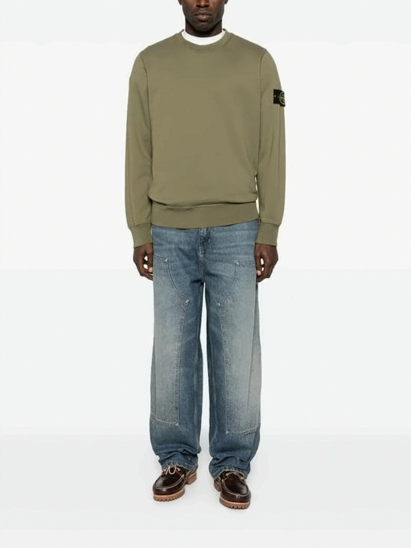 Stone Island Olive Green Long-Sleeve Sweatshirt With Signature Patch Detail