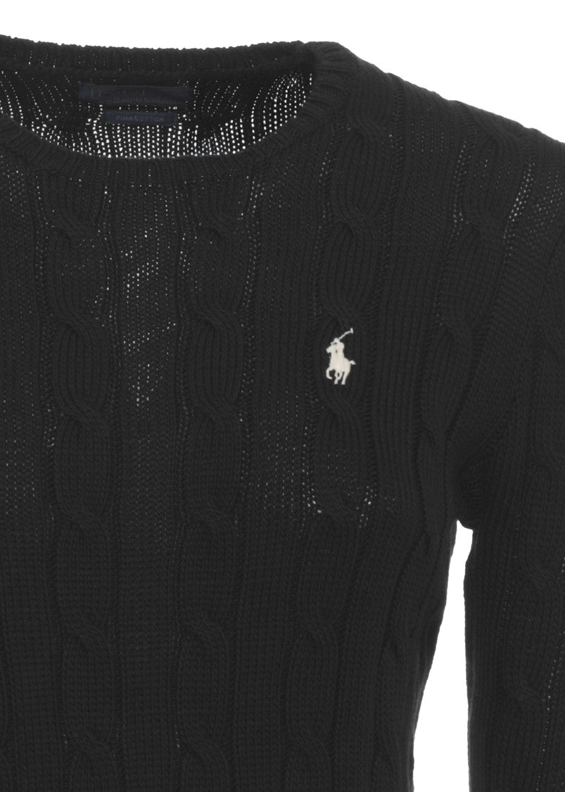 Polo Ralph Lauren Black Pony Braided Cotton Sweater