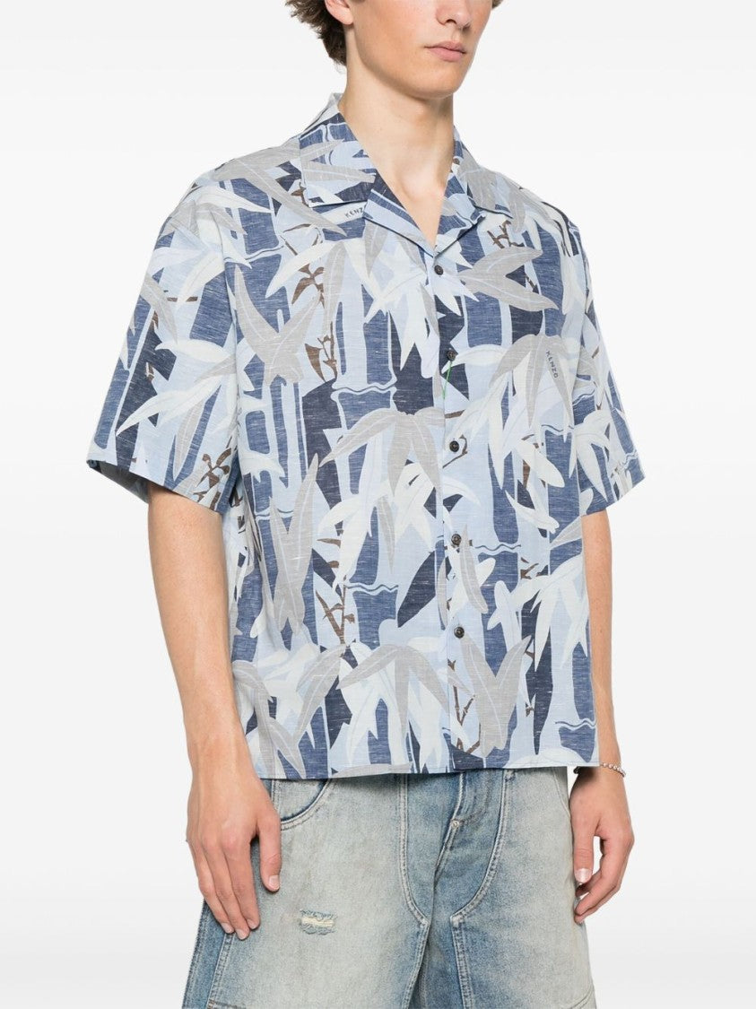Kenzo Blue Camp Collar Box-Pleat Shirt