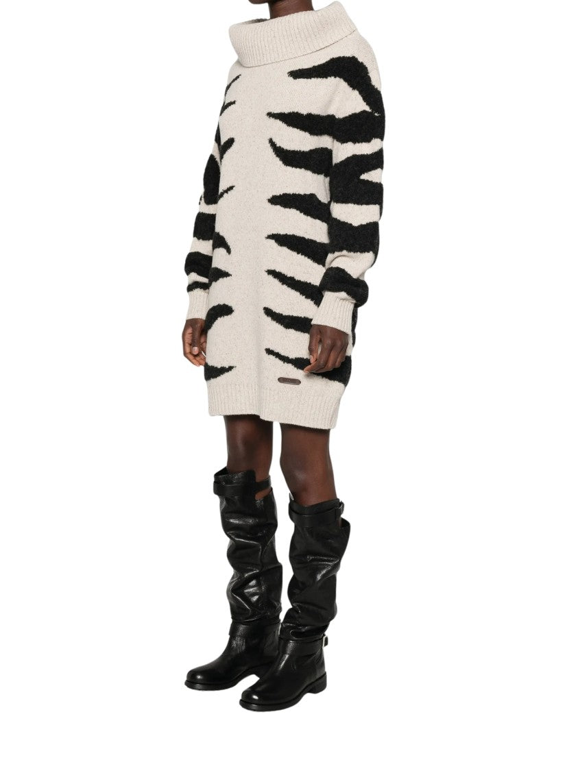 Moschino Zebra Stripe Turtleneck Knit Dress