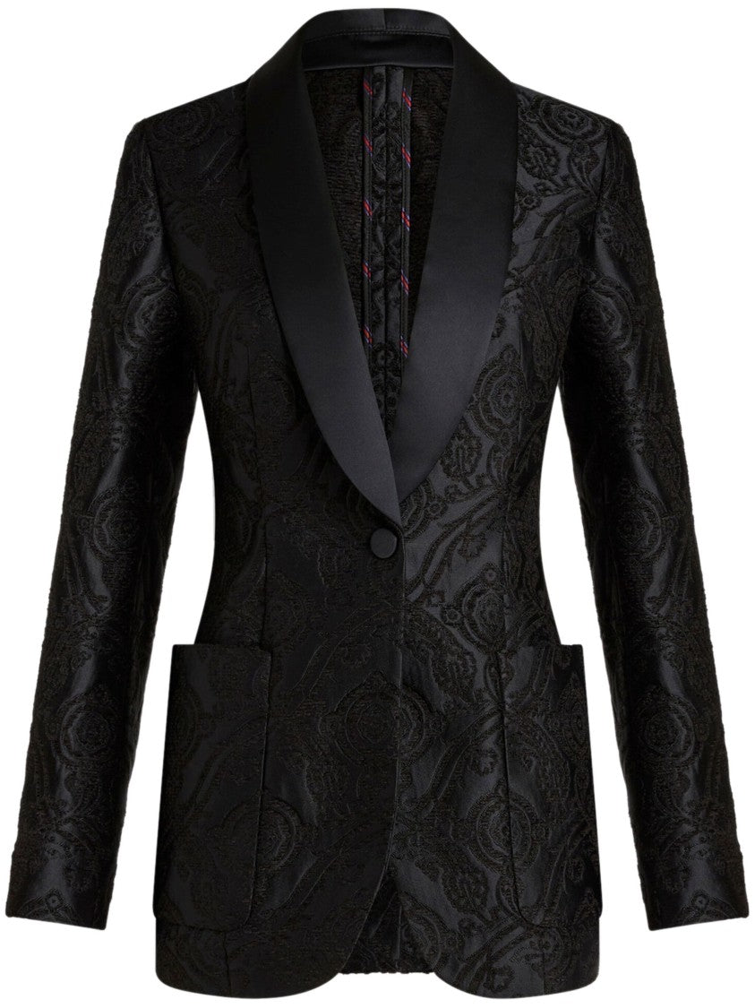 Etro Black Jacquard Paisley Shawl Lapel Blazer