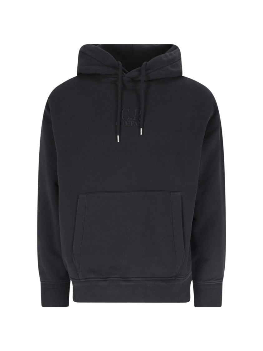 C.P. Company Black Cotton Hoodie With Adjustable Drawstring