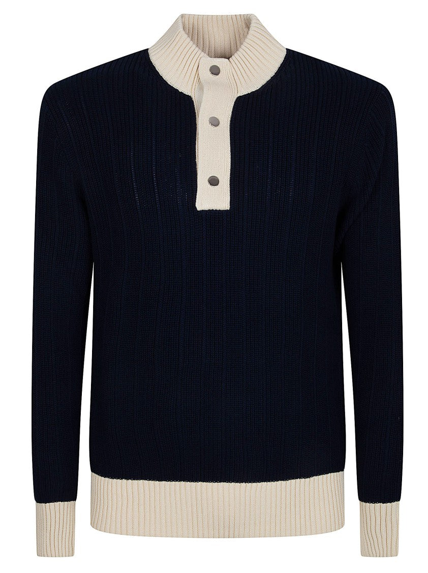 Ballantyne Ribbed Knit Sweater With Contrasting Details And Button Placket