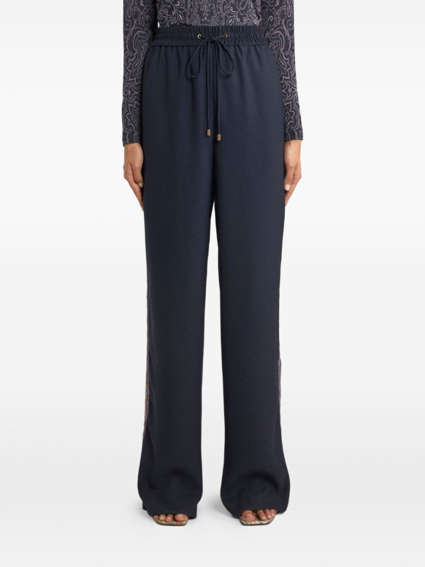 Etro Floral Print Drawstring Pants Midnight Blue