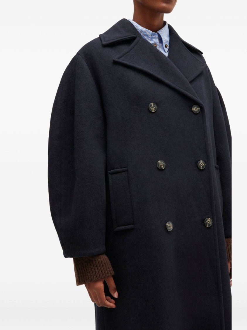 Ganni Double-Breasted Long Coat With Structured Silhouette