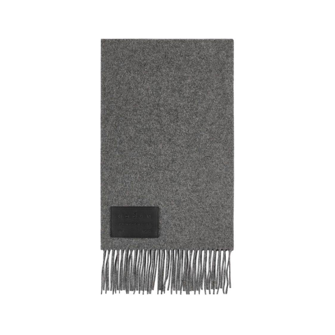 Hogan Fringed Grey Scarf With Embossed Leather Tag