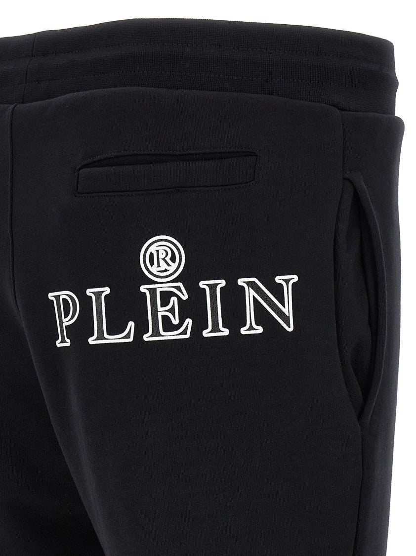 Philipp Plein Black Fleece Cotton Joggers With Logo Patch