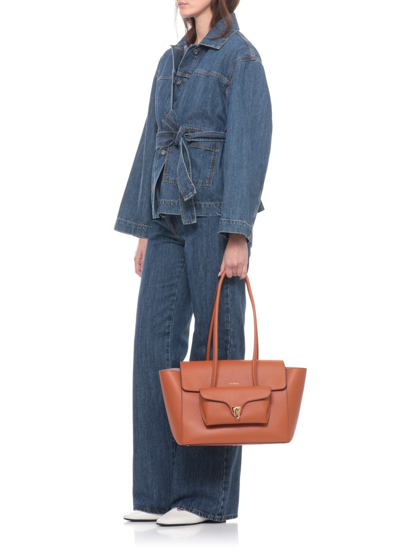 Coccinelle Structured Pebbled Leather Shoulder Bag With Gold Hardware