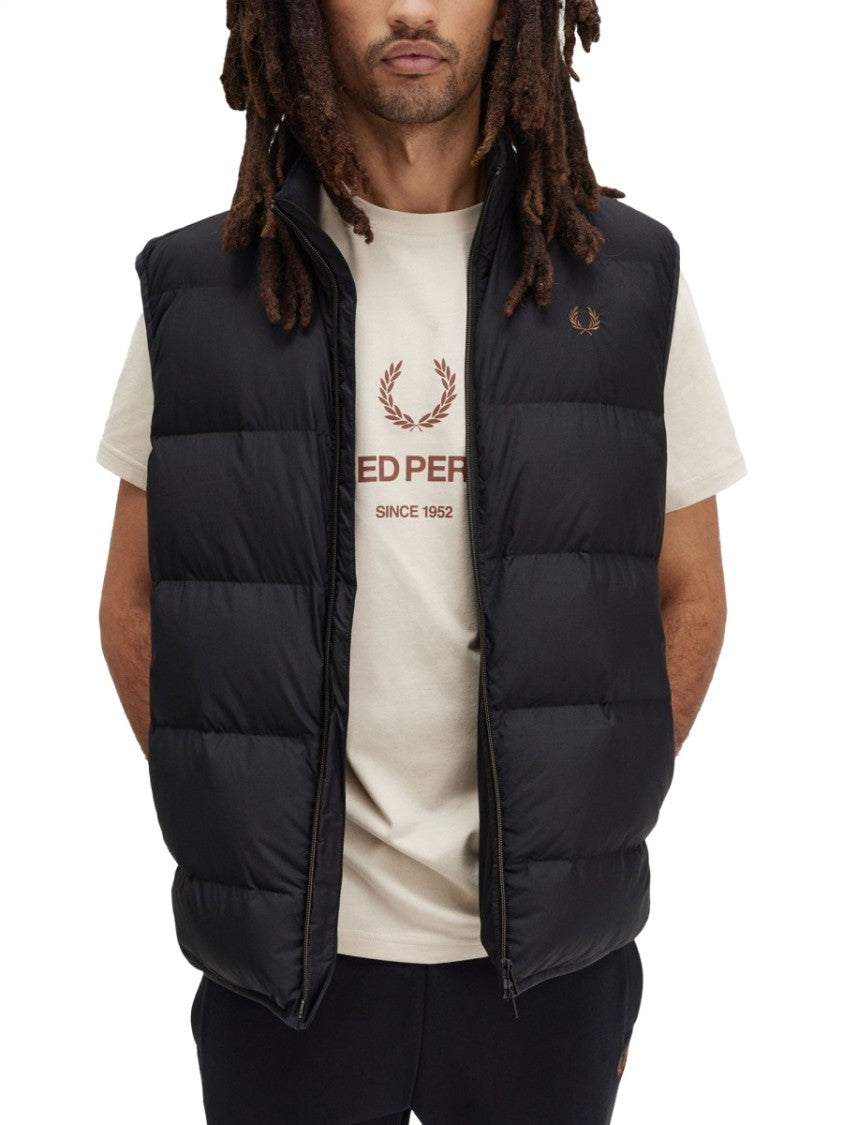 Fred Perry Quilted Padded Thermal Vest With High Collar