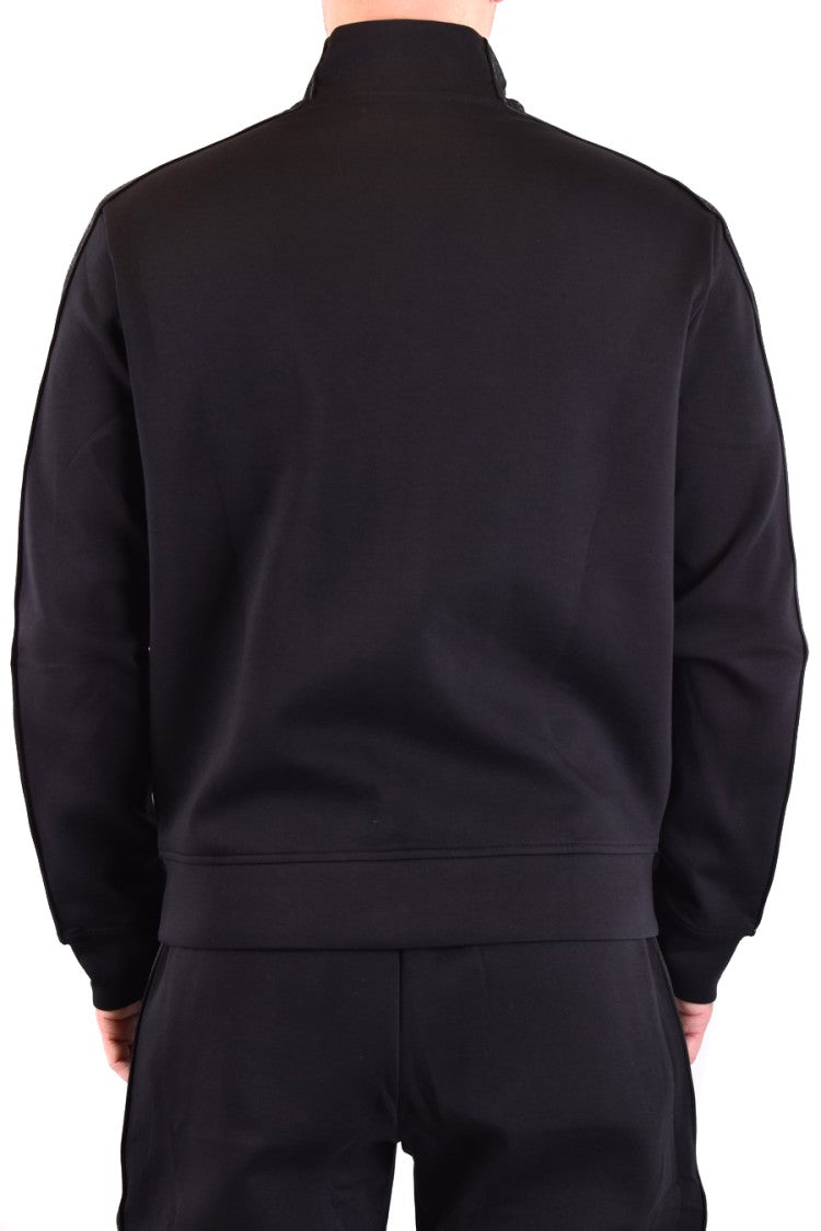 Emporio Armani Black Full-Zip Sweatshirt Textured Stripe Detail