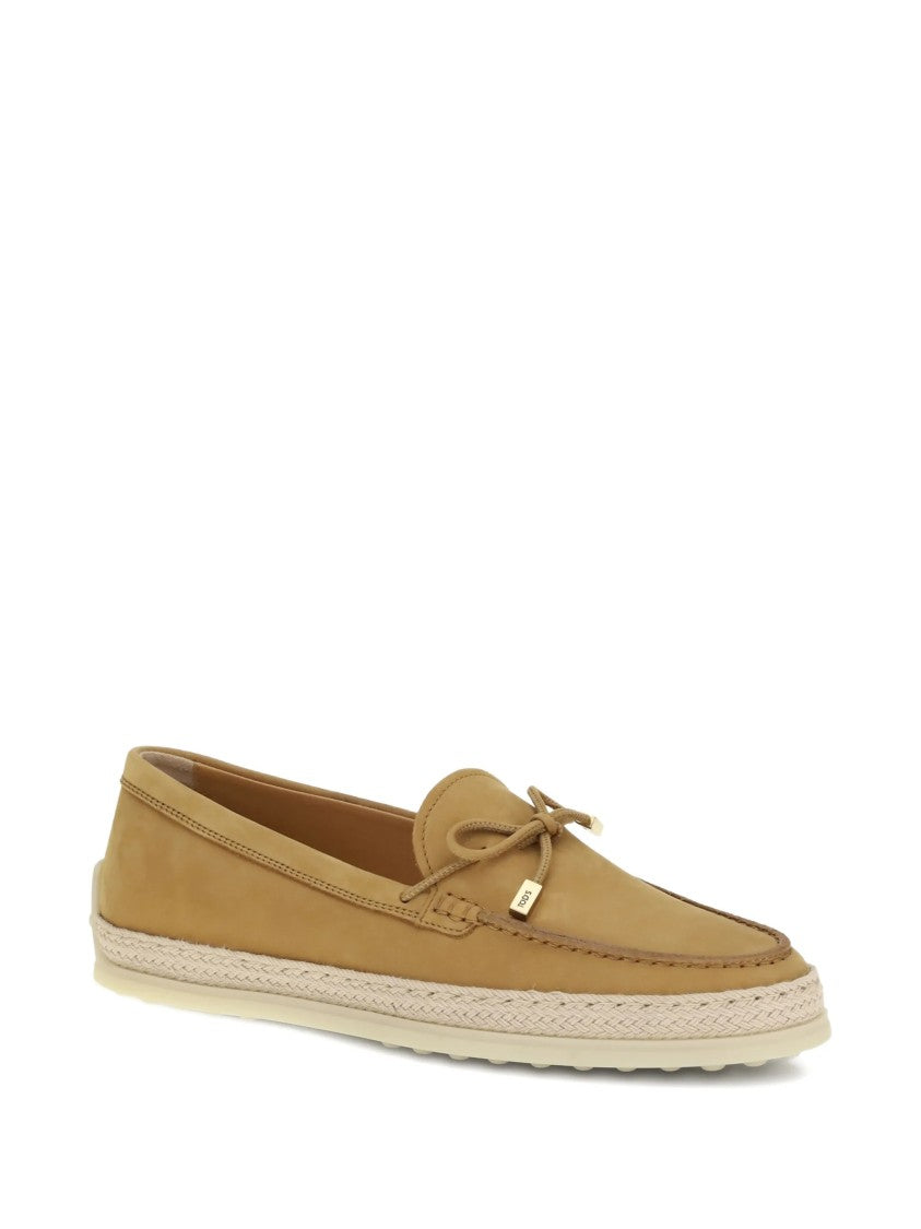 Tod's Tan Footwear Leather Braided Sole Loafers