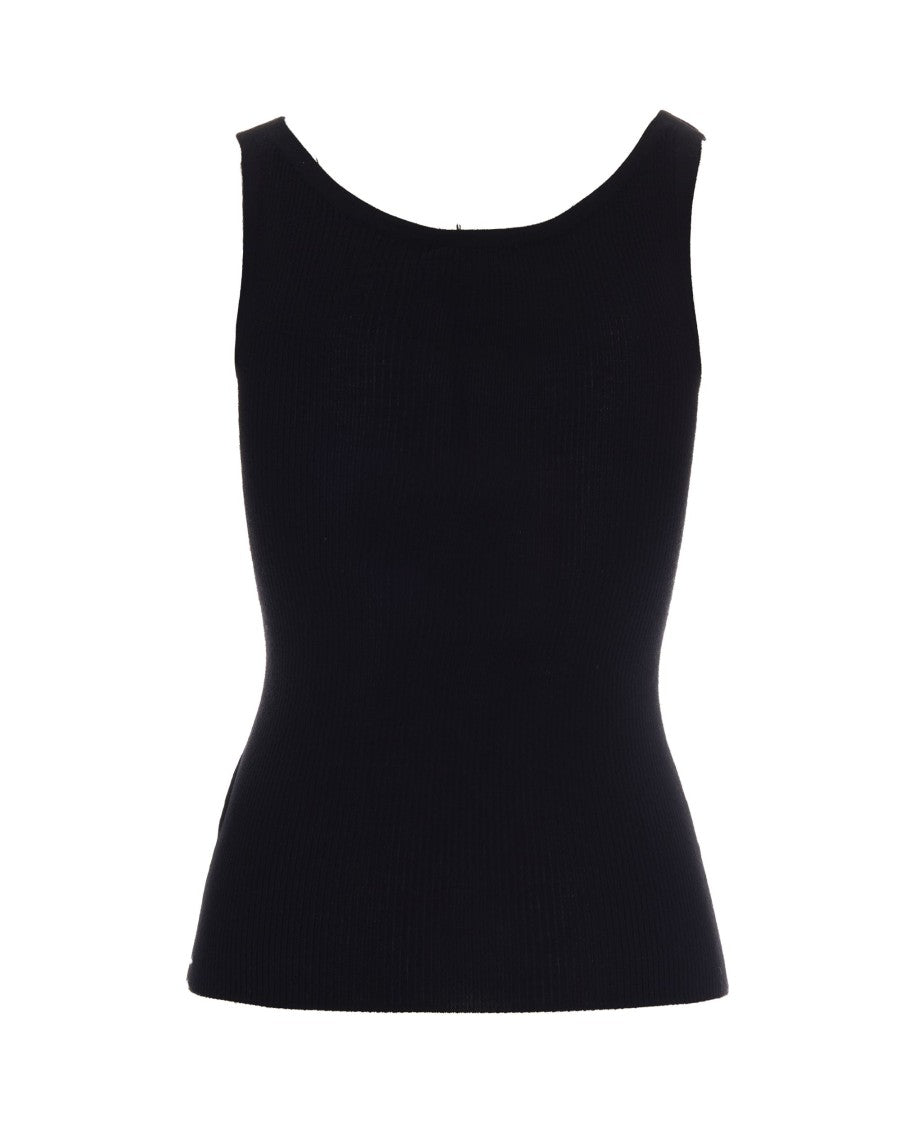 Elisabetta Franchi Fitted Ribbed Knit Tank Top With Tubular Edging