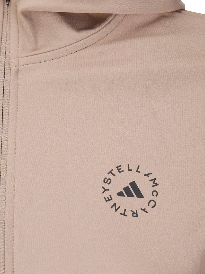 Adidas By Stella Mccartney Hooded Beige Top With Partial Zip And Flared Hem