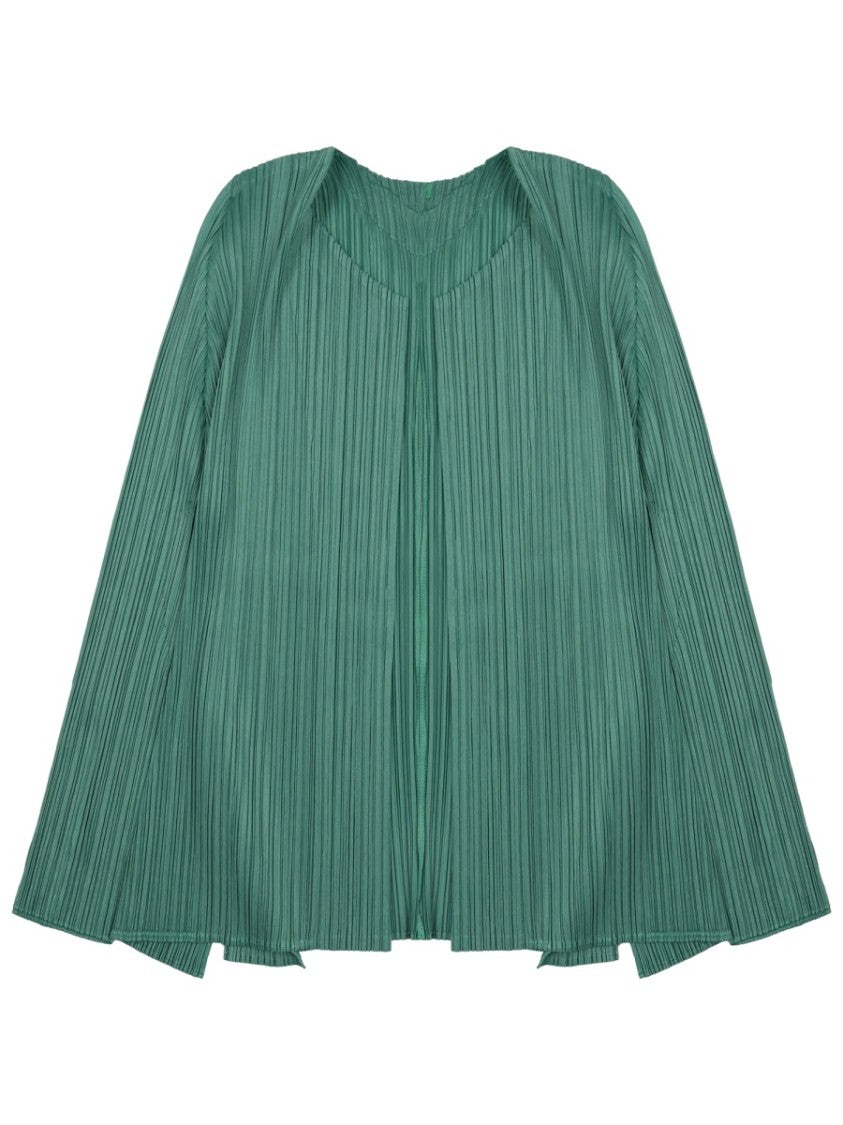 Pleats Please Issey Miyake Pleated Texture Open Front Cardigan