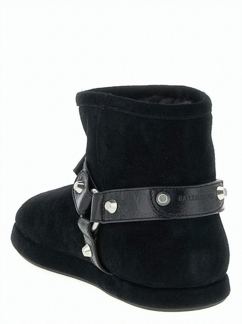 Balenciaga Soft Plush Ankle Boots With Decorative Strap And Studs