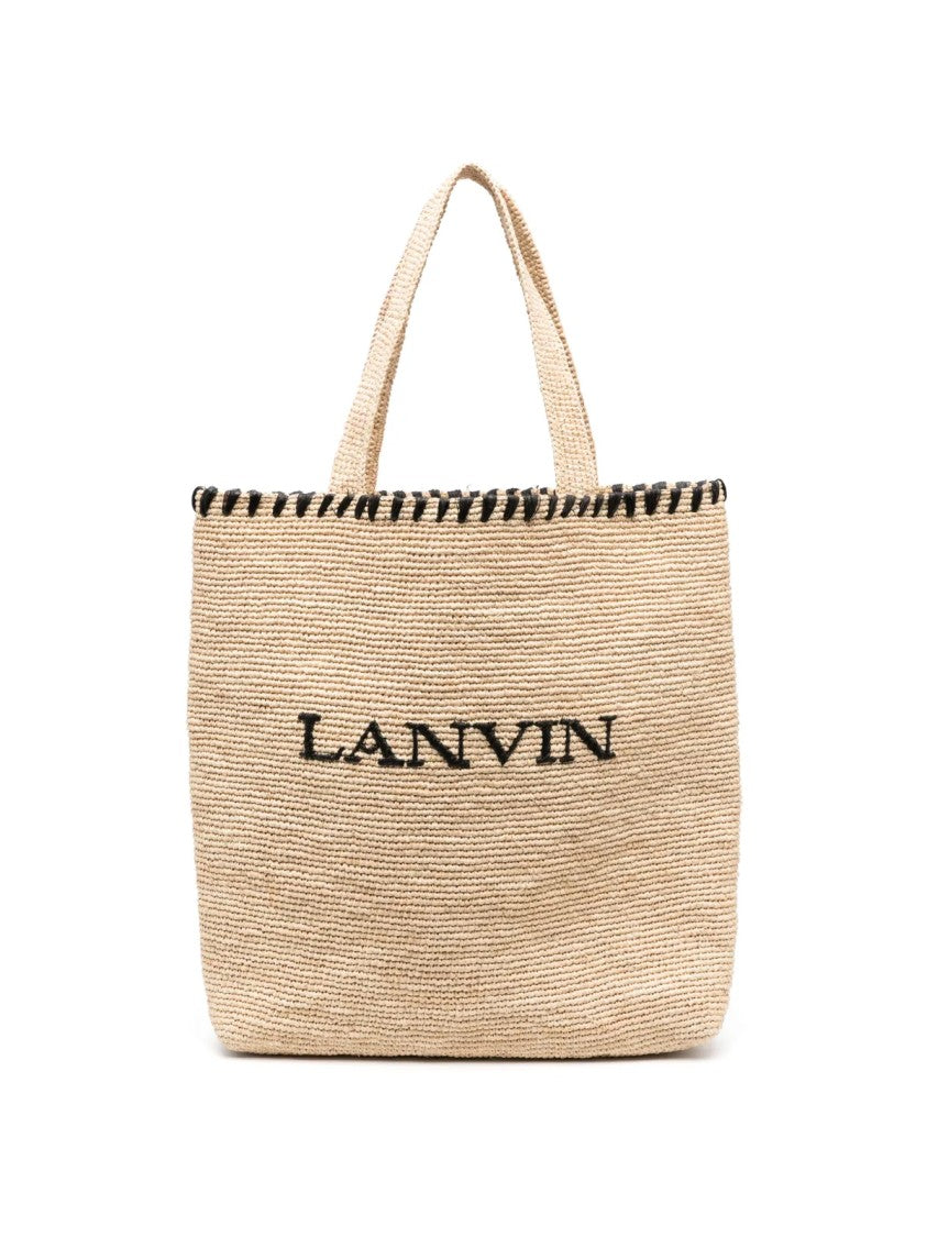 Lanvin Embroidered Logo Raffia Tote Bag