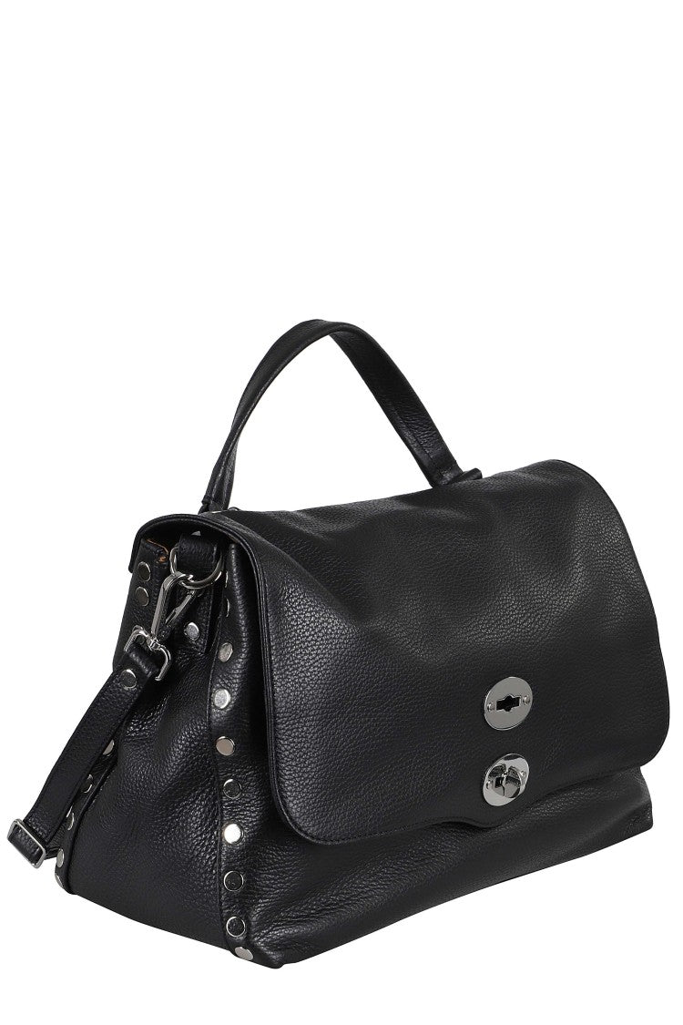 Zanellato Black Postina Daily Medium Double Swivel Leather Shoulder Bag