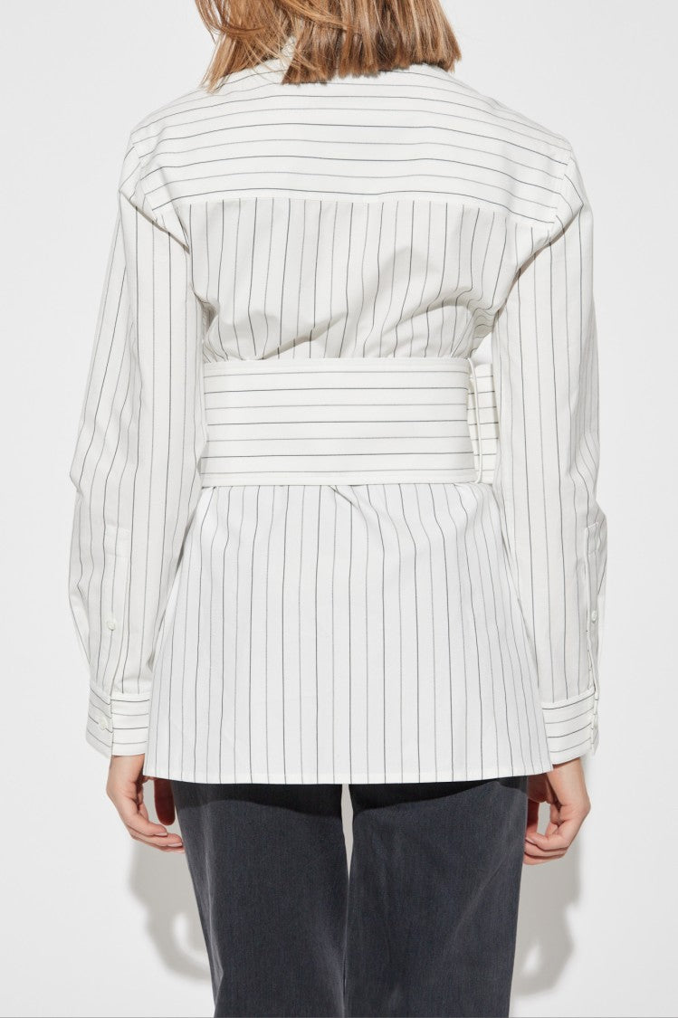 Burberry White Shirt With Subtle Stripe Pattern