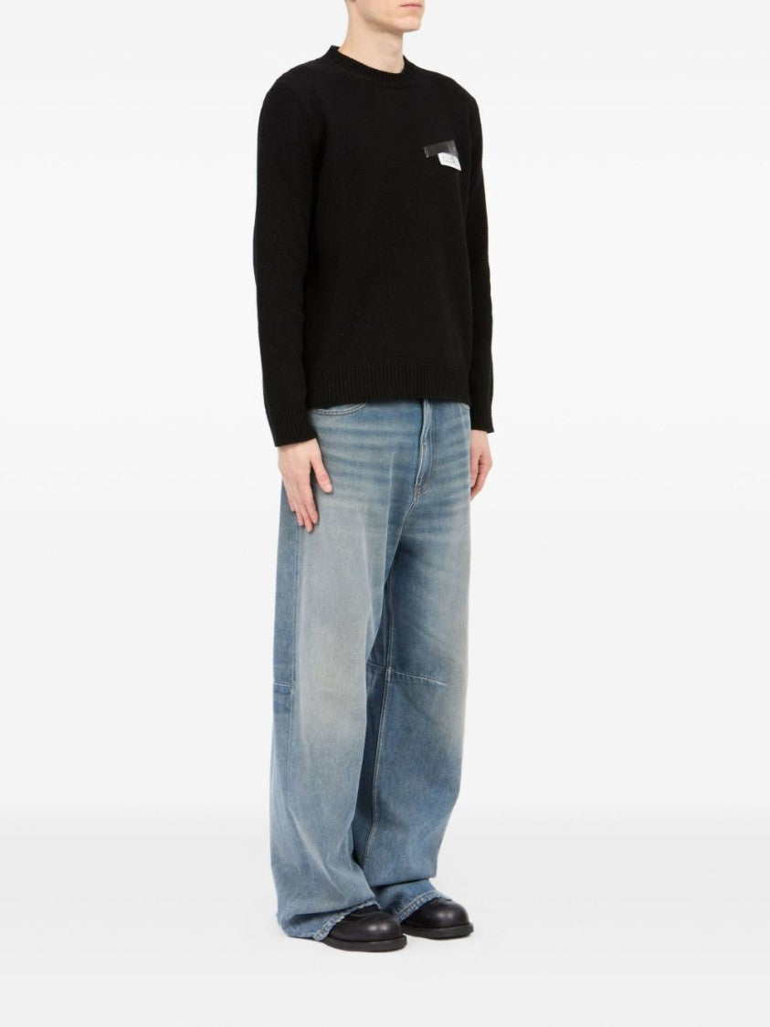 Mm6 By Maison Margiela Black Wool Blend Sweater With Graphic Detail