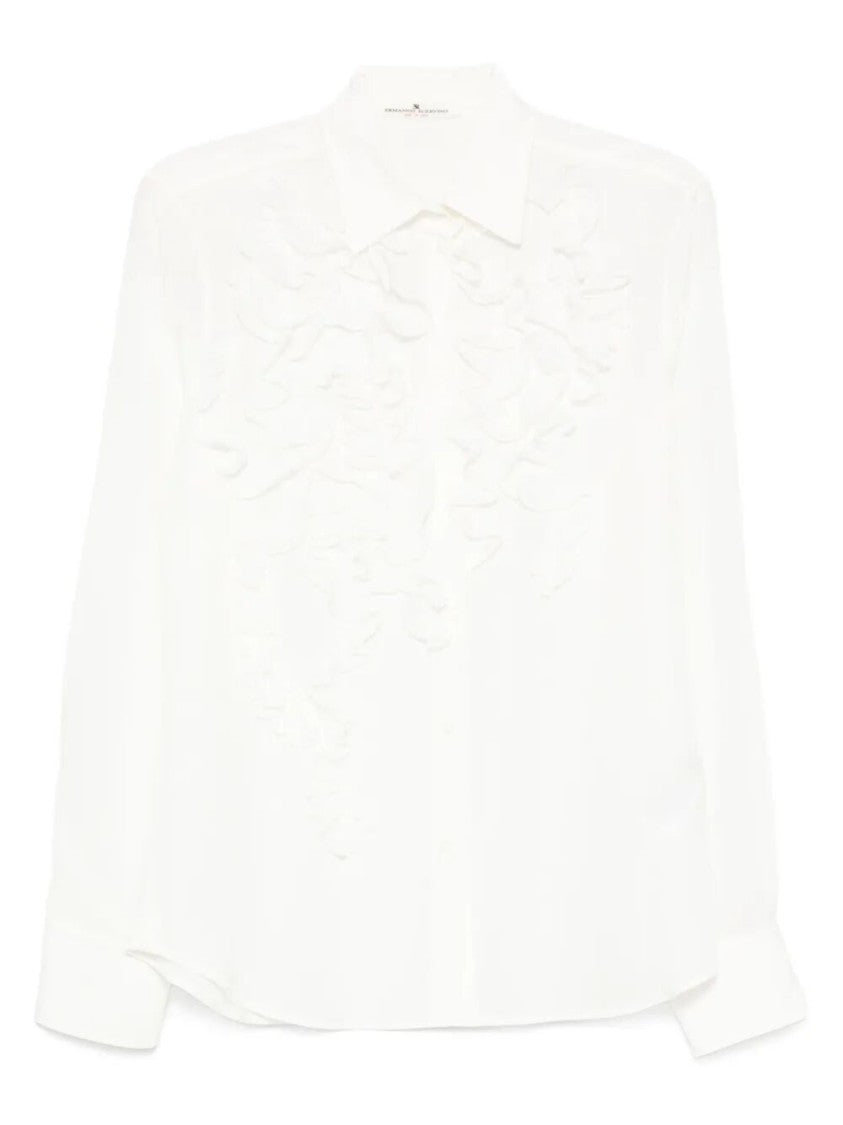Ermanno Scervino Floral Appliqué Silk Shirt