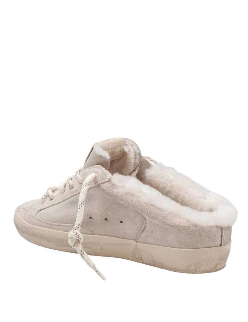 Golden Goose Super Star Double-Quarter Suede Mules In White And Platinum