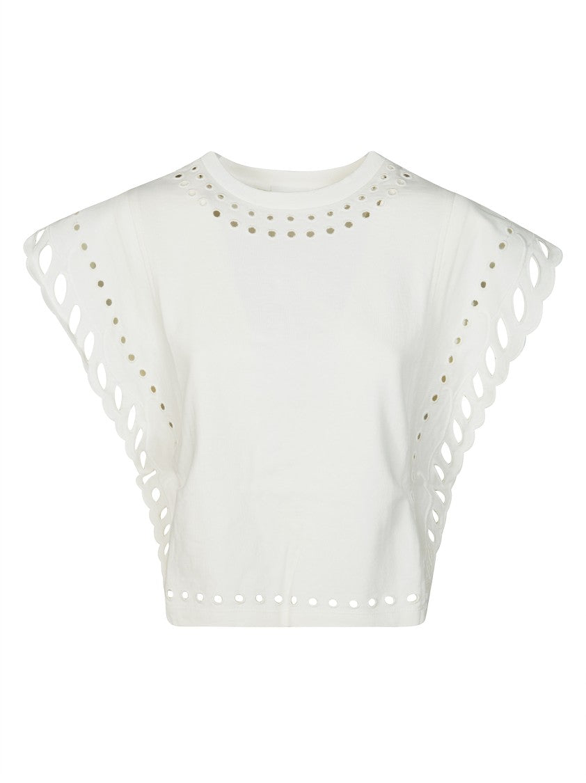 Isabel Marant Étoile White Odyle Scalloped Sleeves T-Shirt