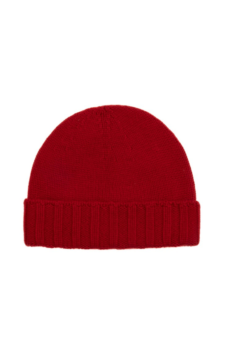 Drumohr Red Cashmere Beanie With Folded Ribbed Cuff