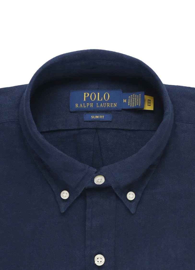 Polo Ralph Lauren Blue Slim-Fit Embroidered Linen Shirt
