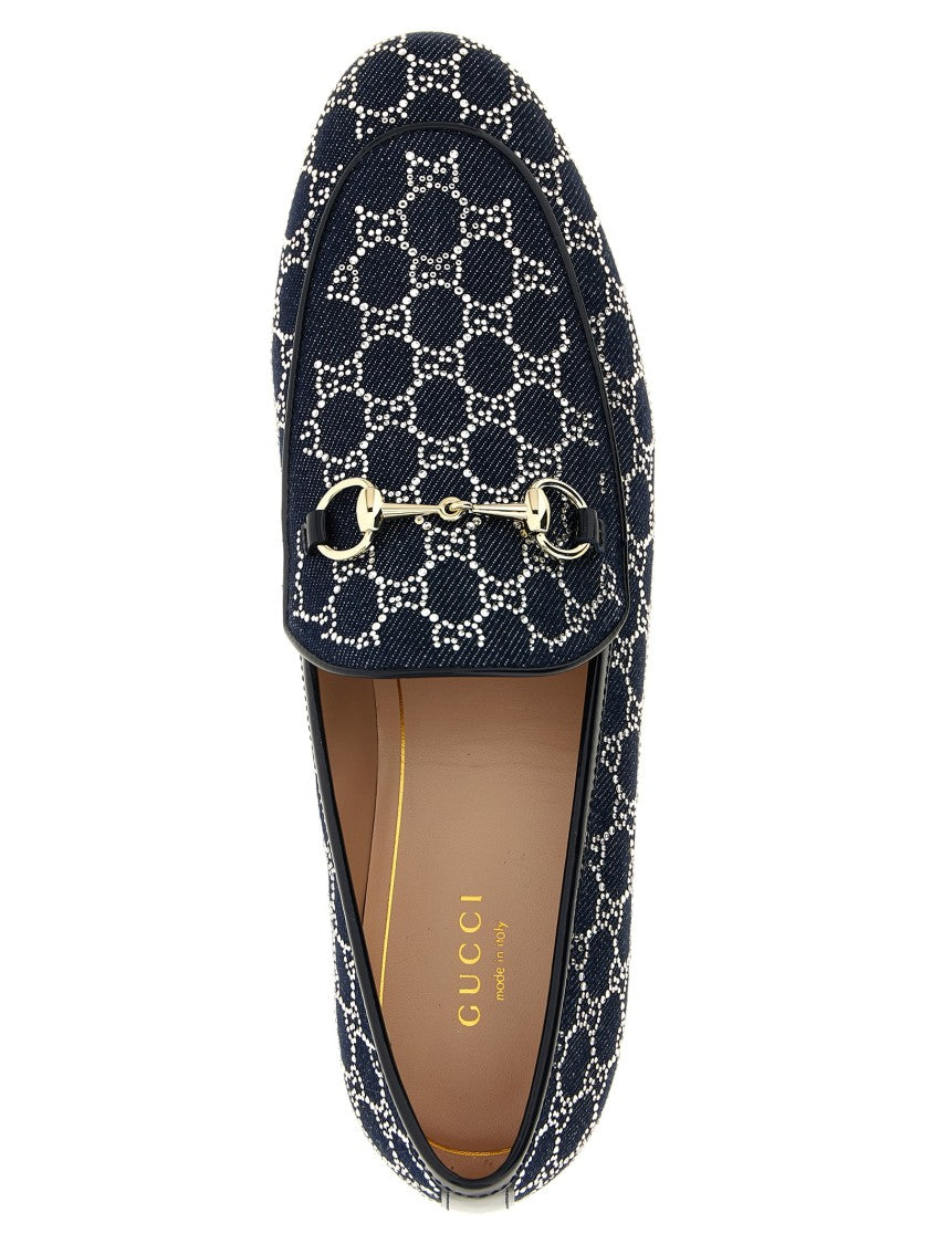 Gucci Cotton Denim Loafers With Gg Crystals