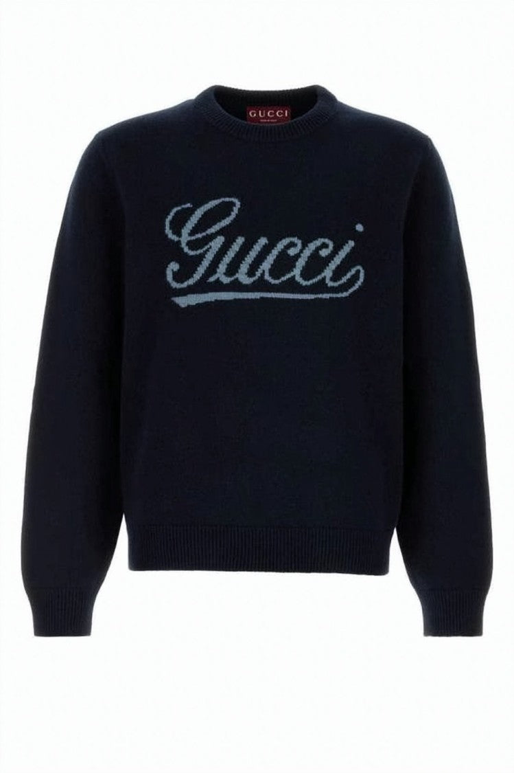 Gucci Cropped Wool Sweater With Cursive Script Design