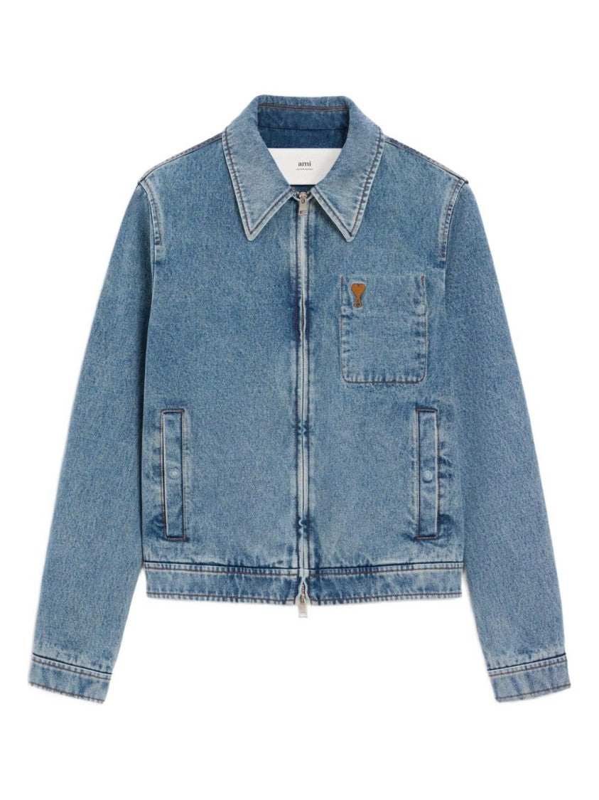 Ami Paris Vintage-Inspired Blue Denim Jacket