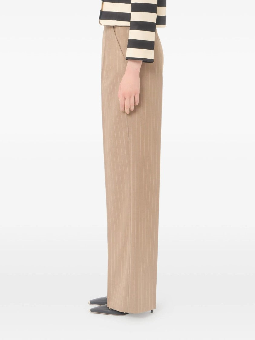 Valentino Warm Beige Wide-Leg Pinstripe Trousers