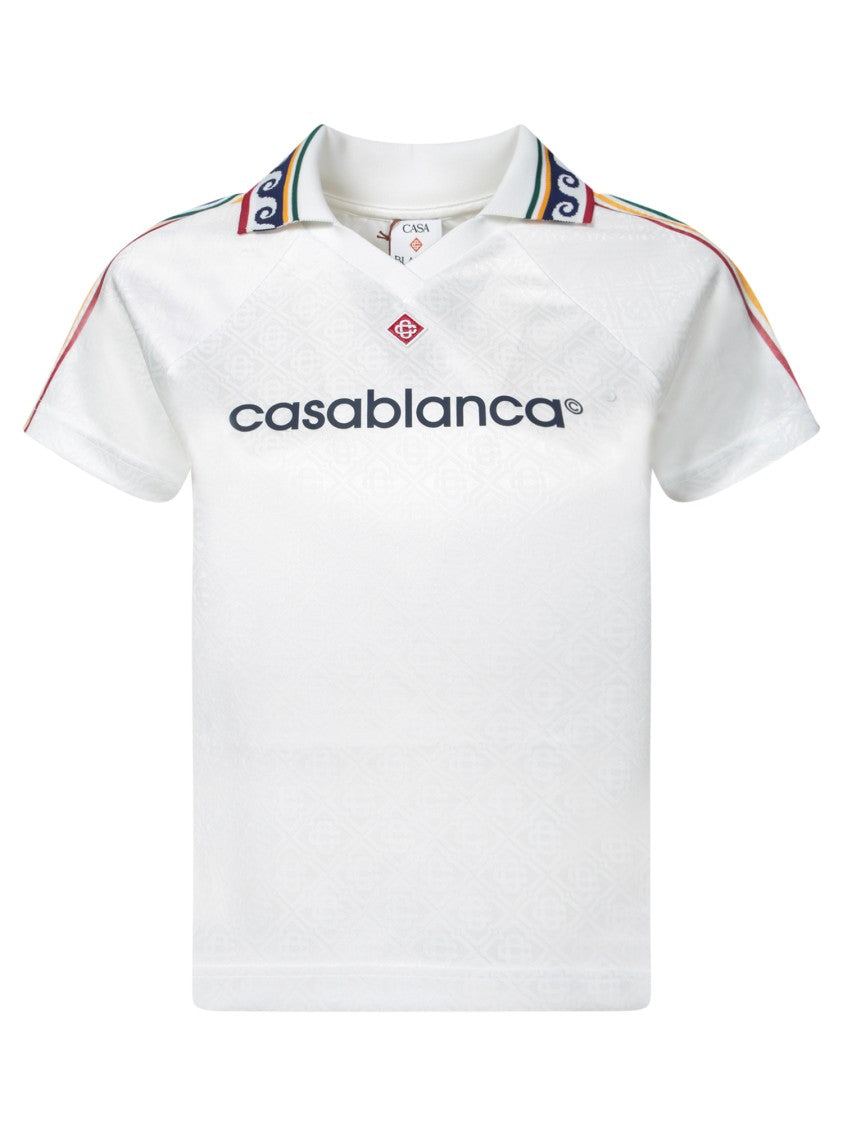 Casablanca Jacquard White T-Shirt With V-Neck