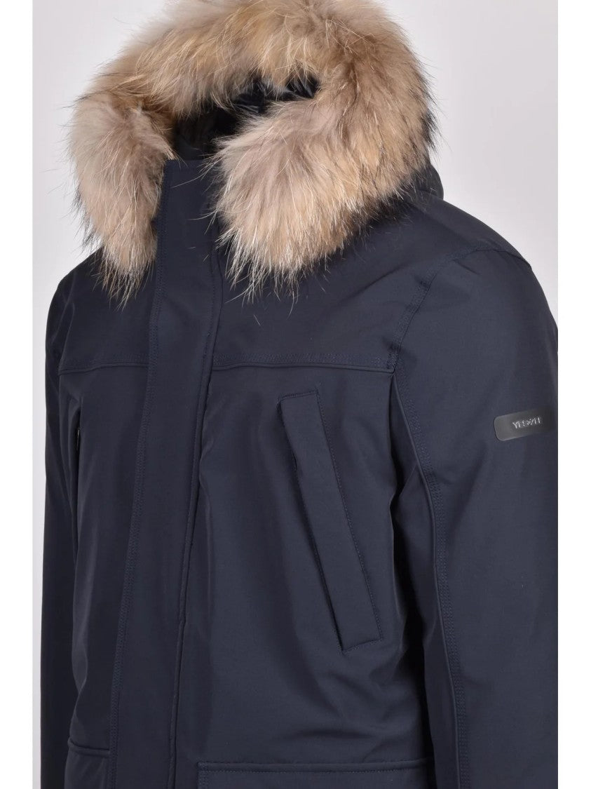 Yes Zee Blue Fur-Trimmed Stretch Nylon Parka