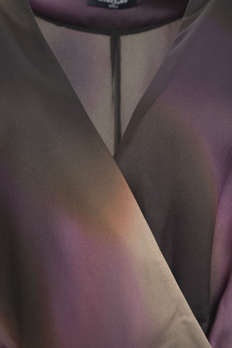 Guess By Marciano Multicolored Midi Wrap Dress With V-Neck And Waist Tie