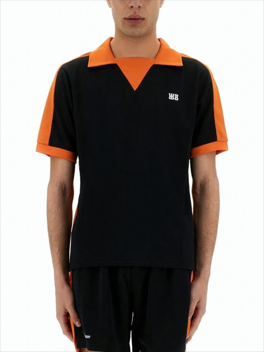 Wales Bonner Relaxed Fit Black Polo Shirt With Orange Accents