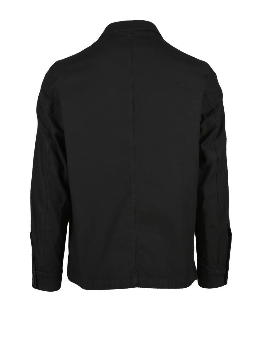 L.B.M. 1911 Black Twill Shirt With Classic Collar And Buttoned Pockets