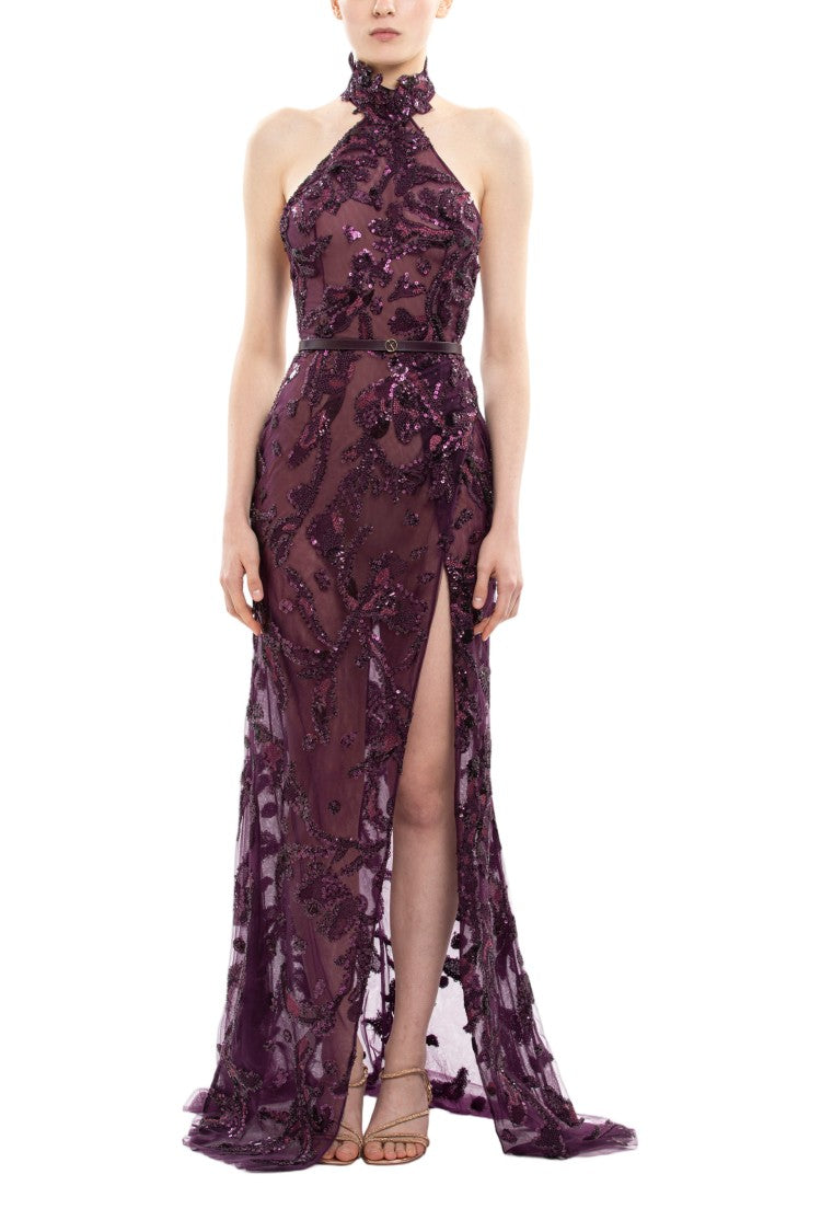 Saiid Kobeisy Halter Neck Embroidered Tulle Dress
