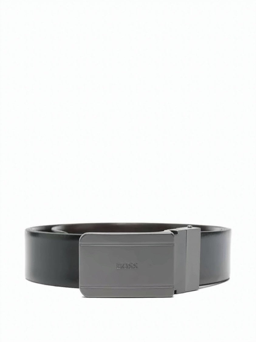 Hugo Boss Polished Cowhide Belt With Rectangular Metal Buckle
