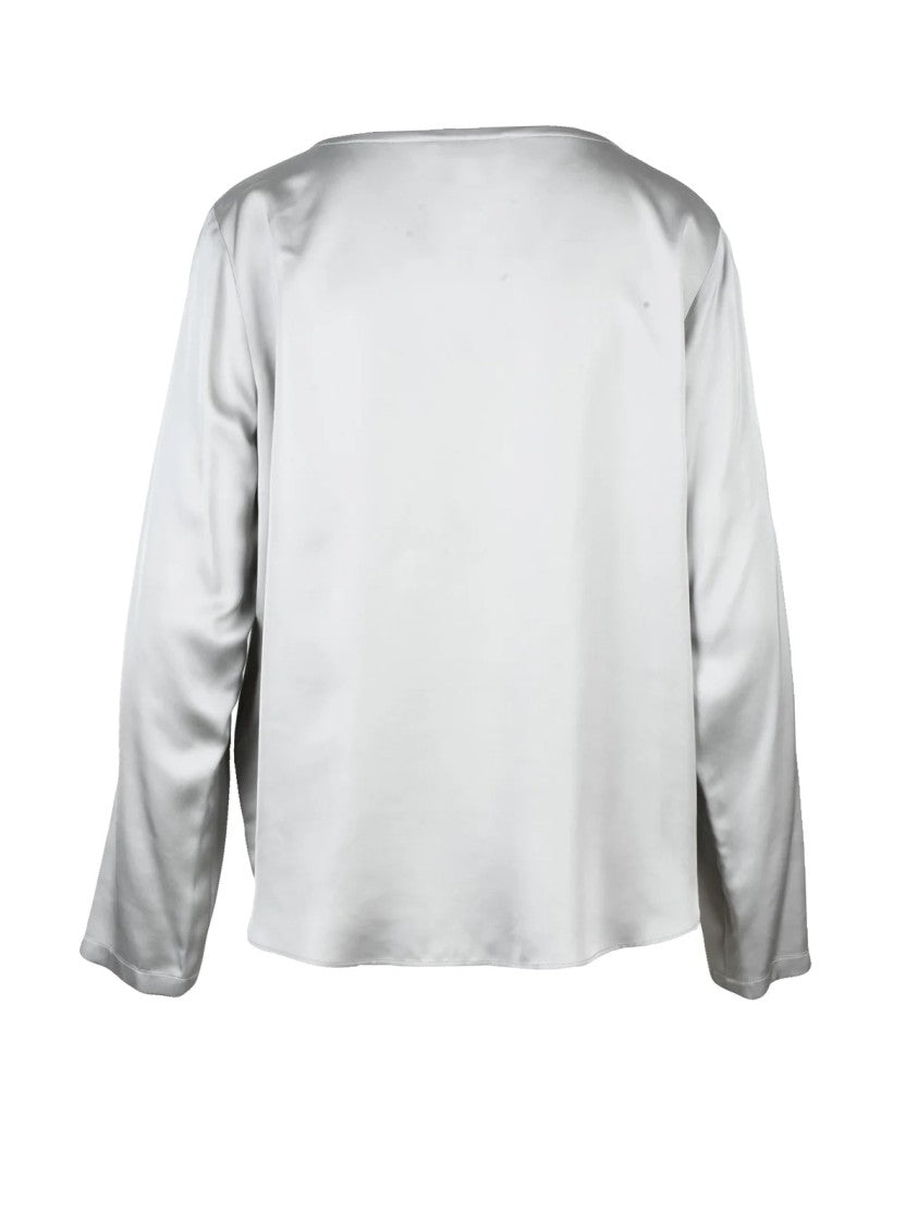 Slowear Pearl Grey Satin Finish Fluid Viscose Blouse